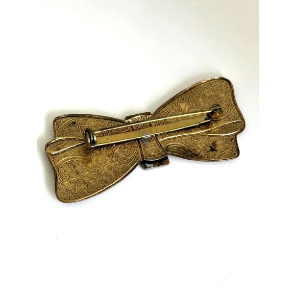 Art Deco Style Gold Tone Bow Brooch Initial J - Picture 3 of 5